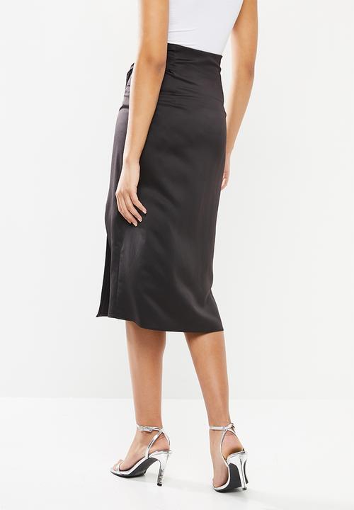 VELVET - Satin wrap skirt - black