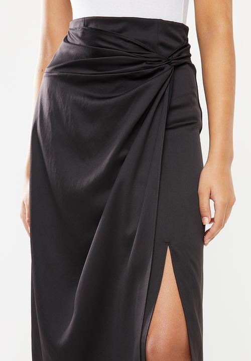 VELVET - Satin wrap skirt - black