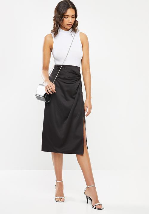 VELVET - Satin wrap skirt - black
