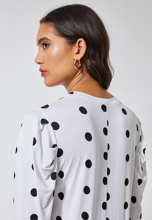 Superbalist - Round neck gauged sleeve top - white & black