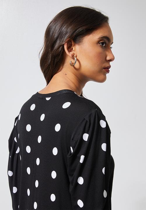 Superbalist - High neck gauged sleeve top - black & white