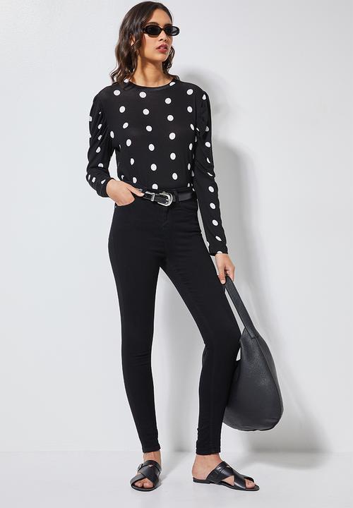Superbalist - High neck gauged sleeve top - black & white