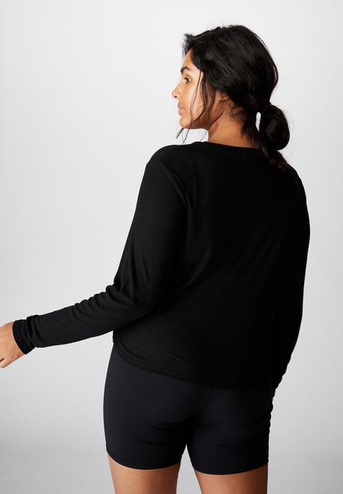 Cotton On - Curve active knot front long sleeve top - black