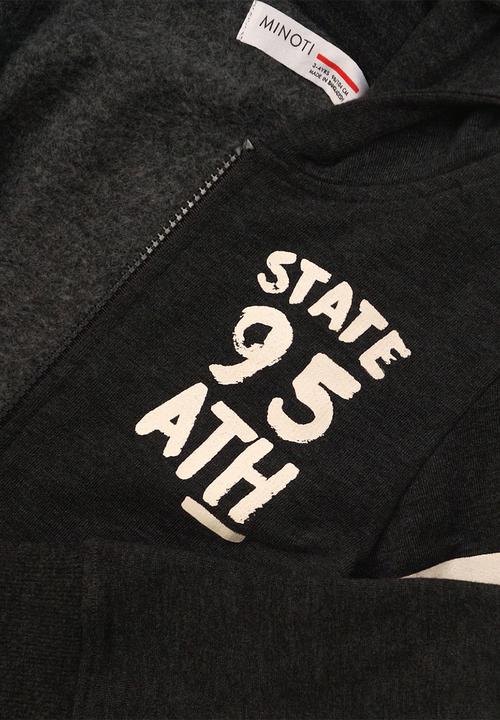 MINOTI - State 95 ath print zip thru hoodie - charcoal 
