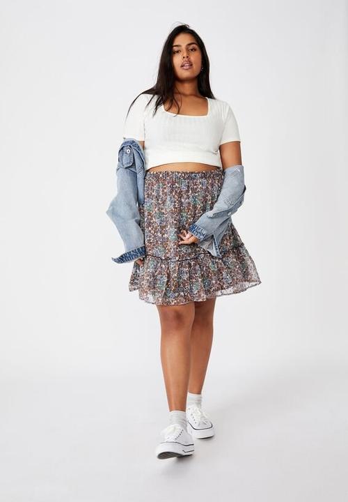 Cotton On - Curve finley mini skirt - Emily floral paisley white