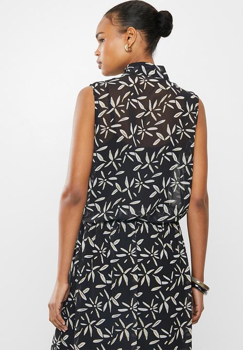 edit - Sleeveless kitty-bow blouse - black