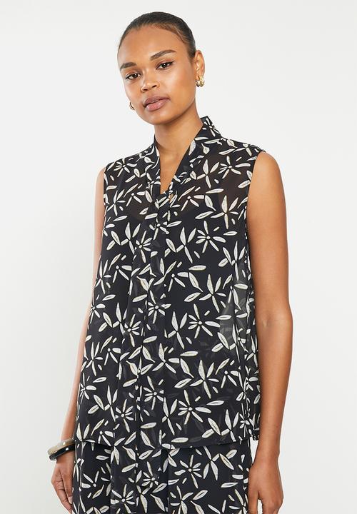 edit - Sleeveless kitty-bow blouse - black