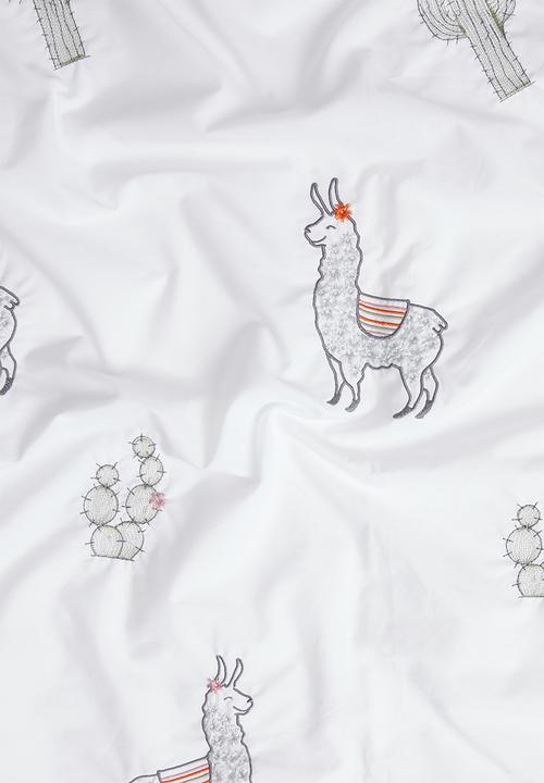 Sheraton Textiles - Leah llama embroidered duvet cover set - white