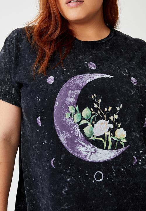 Cotton On - Curve graphic tee - moon flower/black