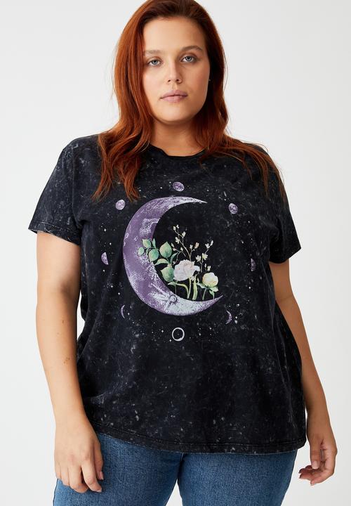 Cotton On - Curve graphic tee - moon flower/black