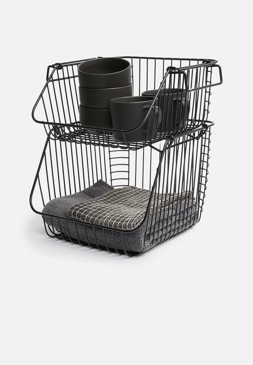 Excellent Houseware - Large stackable wire basket - black