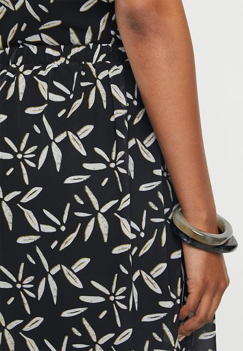 edit - Printed chiffon A-line skirt - black