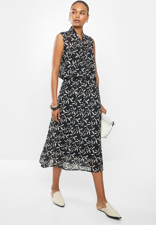 edit - Printed chiffon A-line skirt - black