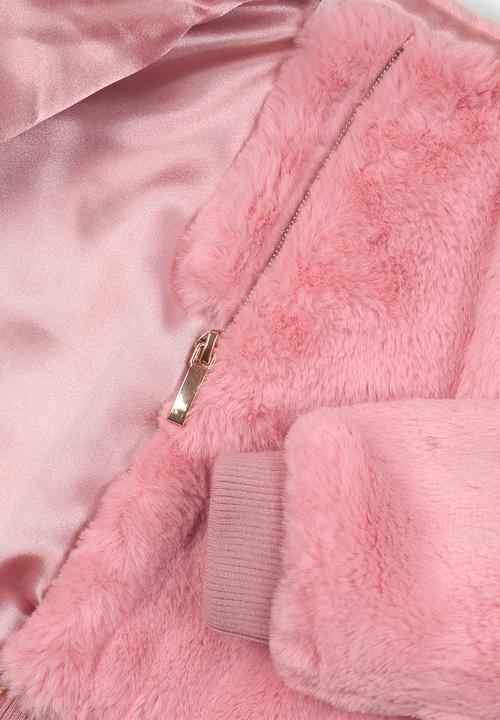 MINOTI - Kids soft faux fur bomber jacket - pink 