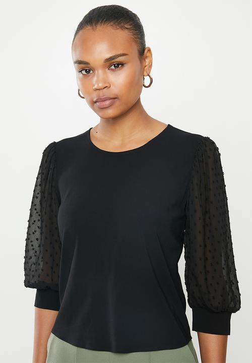 MILLA - Chiffon combo blouse - black