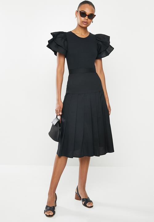 MILLA - Poplin pleated skirt - black