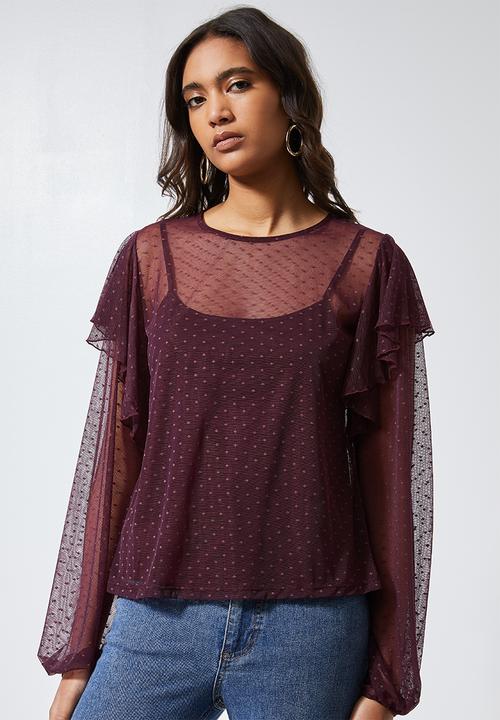 Superbalist - Dobby mesh femme top - burgundy 