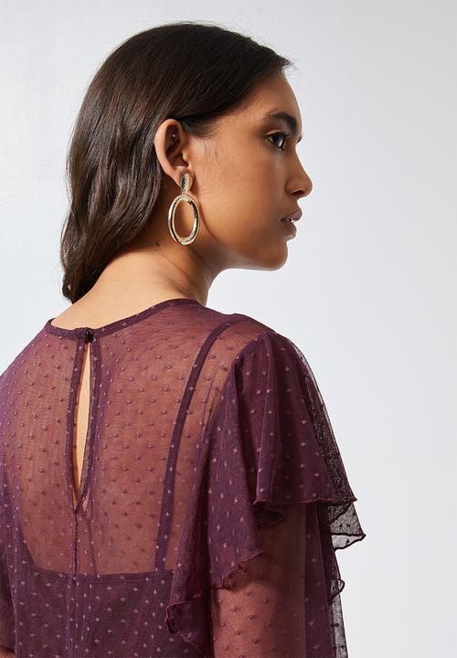 Superbalist - Dobby mesh femme top - burgundy 