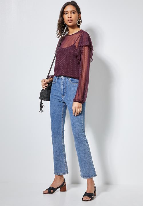 Superbalist - Dobby mesh femme top - burgundy 