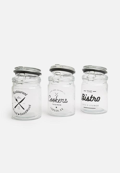 Excellent Houseware - Bistro clip jar set of 3 - black