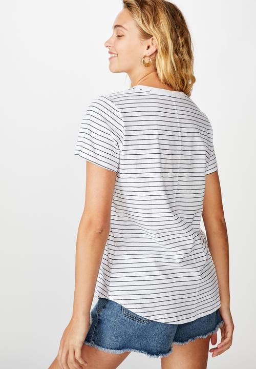 Cotton On - The one crew tee - lucy stripe white & black 