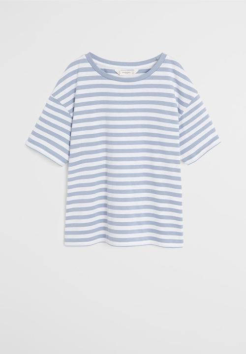 MANGO - T-shirt lines  - blue & white 
