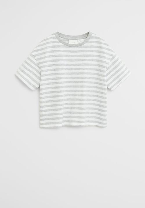 MANGO - T-shirt lines  - grey & white 