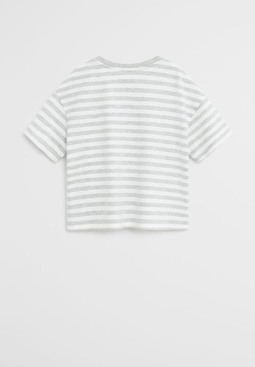 MANGO - T-shirt lines  - grey & white 