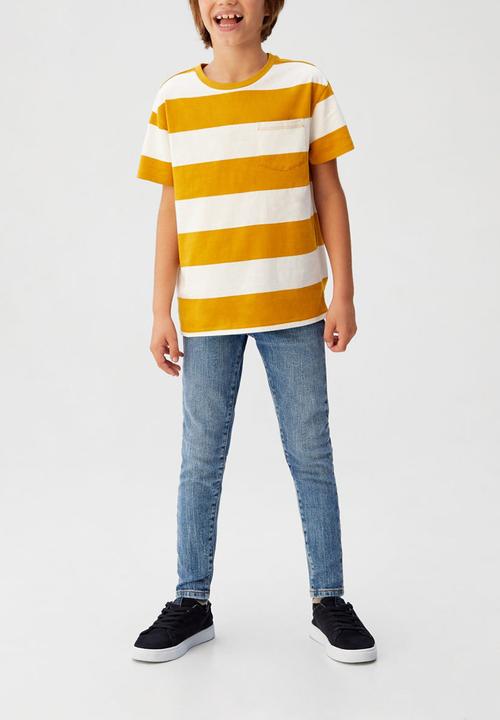 MANGO - T-shirt rayas62 - orange & cream 