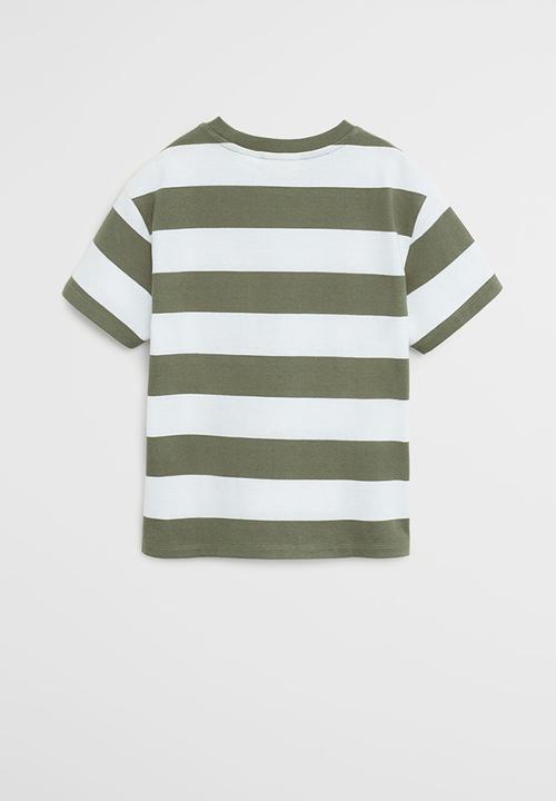MANGO - T-shirt rayas62 - khaki & white 