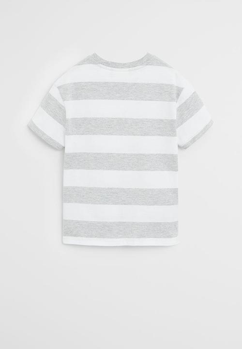 MANGO - T-shirt rayas62 - grey & white 