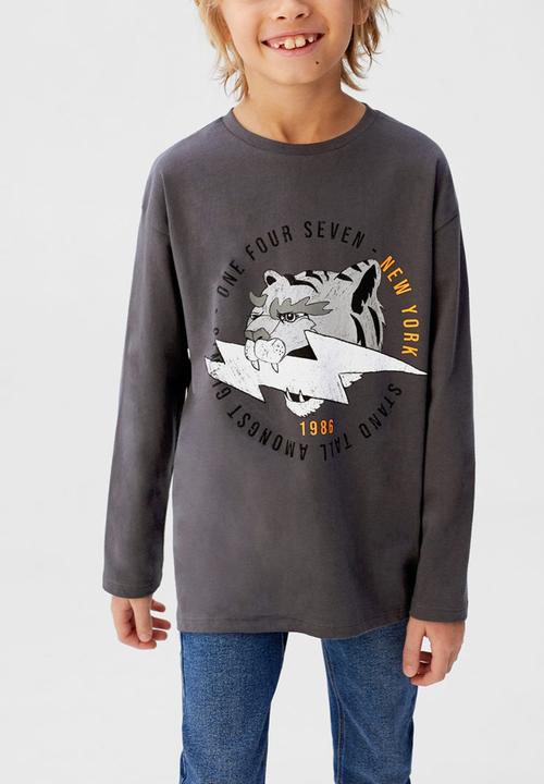 MANGO - T-shirt rayo - charcoal 