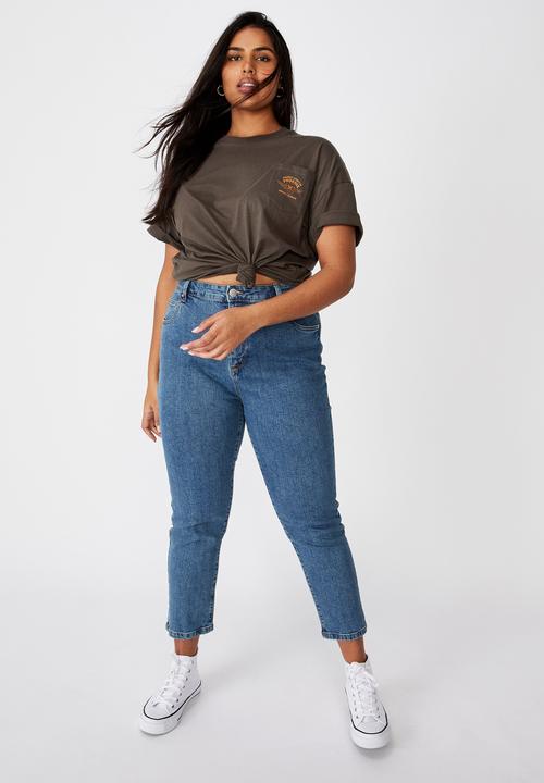 Cotton On - Curve oversized graphic tee - phoenix badge /slate grey