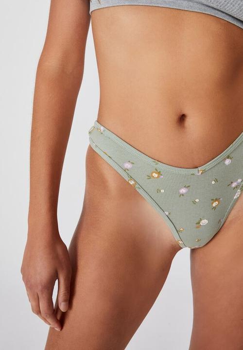 Cotton On - Cotton rib high cut g-string brief - rose garden ditsy aloe