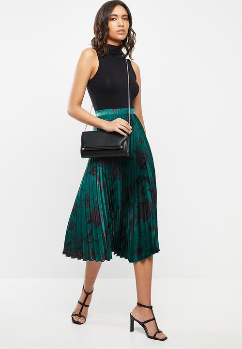 VELVET - Pleated midi skirt - jade & black