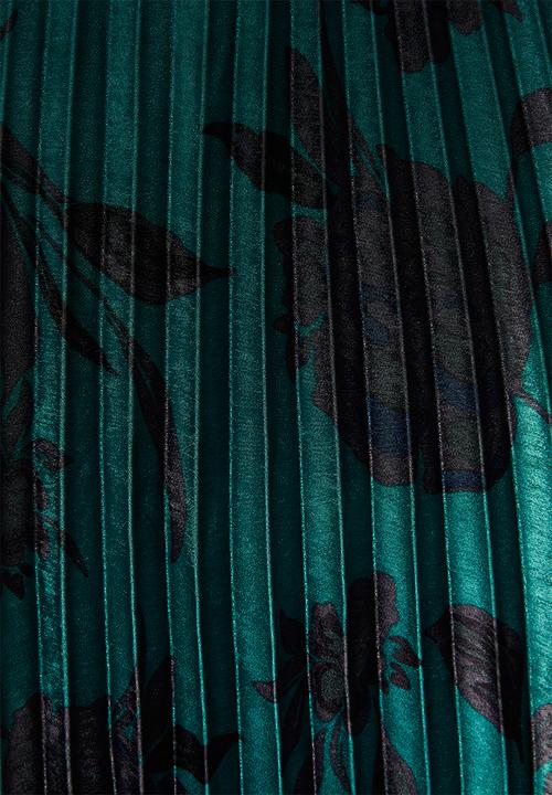 VELVET - Pleated midi skirt - jade & black