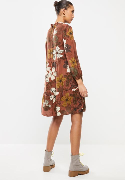 Blake - Floral tiered mini dress - brown