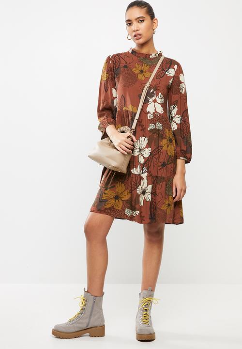 Blake - Floral tiered mini dress - brown