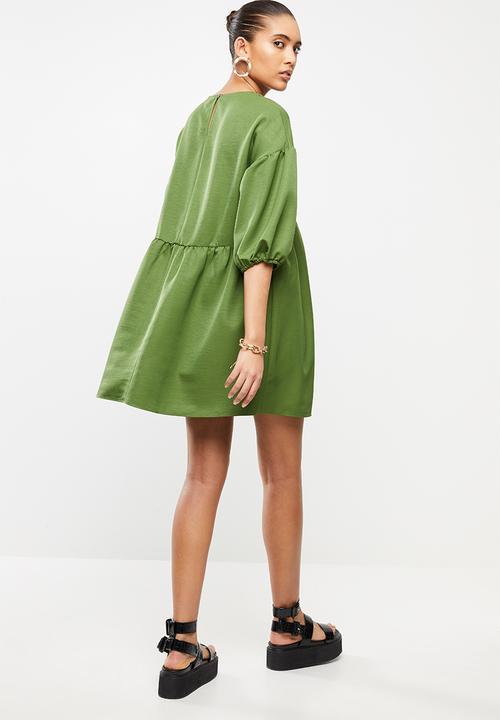 Blake - Faux cupro tiered mini dress - green