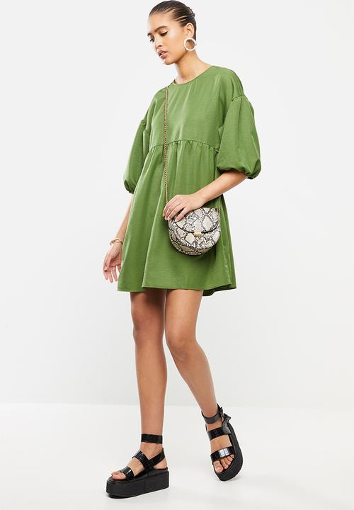 Blake - Faux cupro tiered mini dress - green