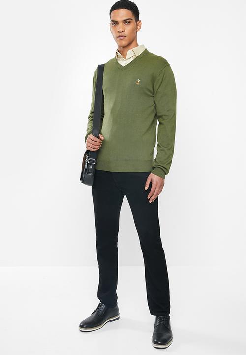 POLO - Luke long sleeve v-neck pullover - green