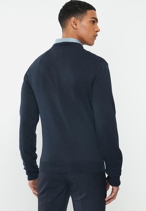 POLO - Luke long sleeve v-neck pullover - navy