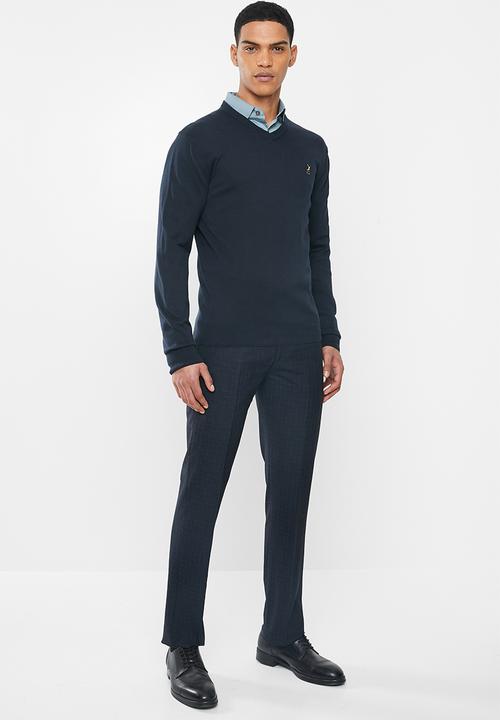 POLO - Luke long sleeve v-neck pullover - navy