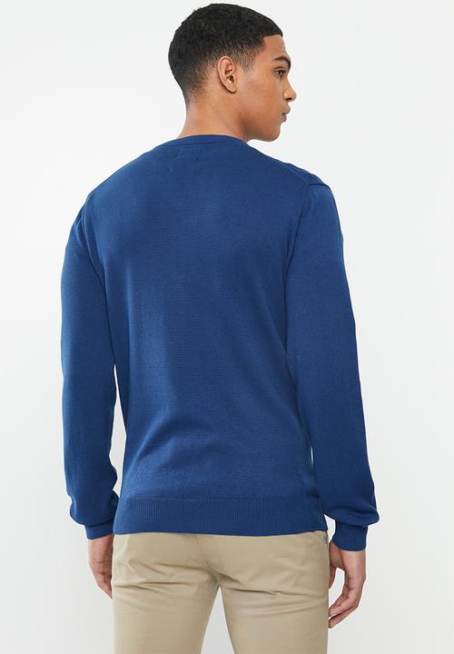 POLO - Luke long sleeve v-neck pullover - blue
