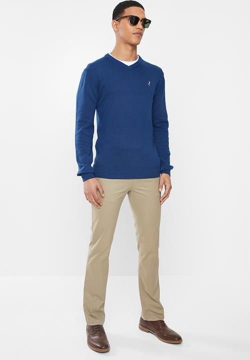 POLO - Luke long sleeve v-neck pullover - blue