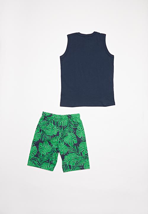 Bee Loop - Boys tank top & shorts set - green & black