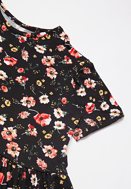 Pop Candy - Printed short sleeve dress - black & red