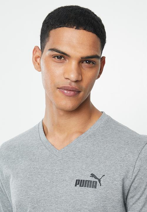 PUMA - Essential V-neck tee - mid grey heather