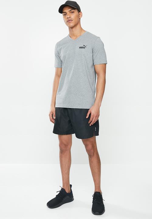 PUMA - Essential V-neck tee - mid grey heather