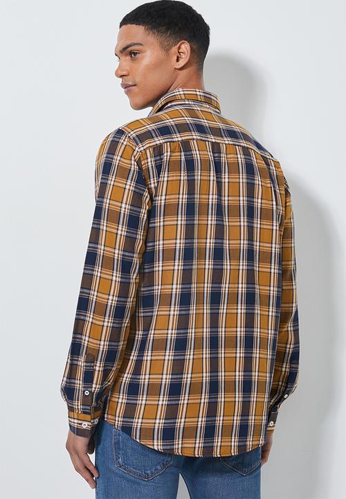 Superbalist - Barber regular fit long sleeve shirt - brown & navy